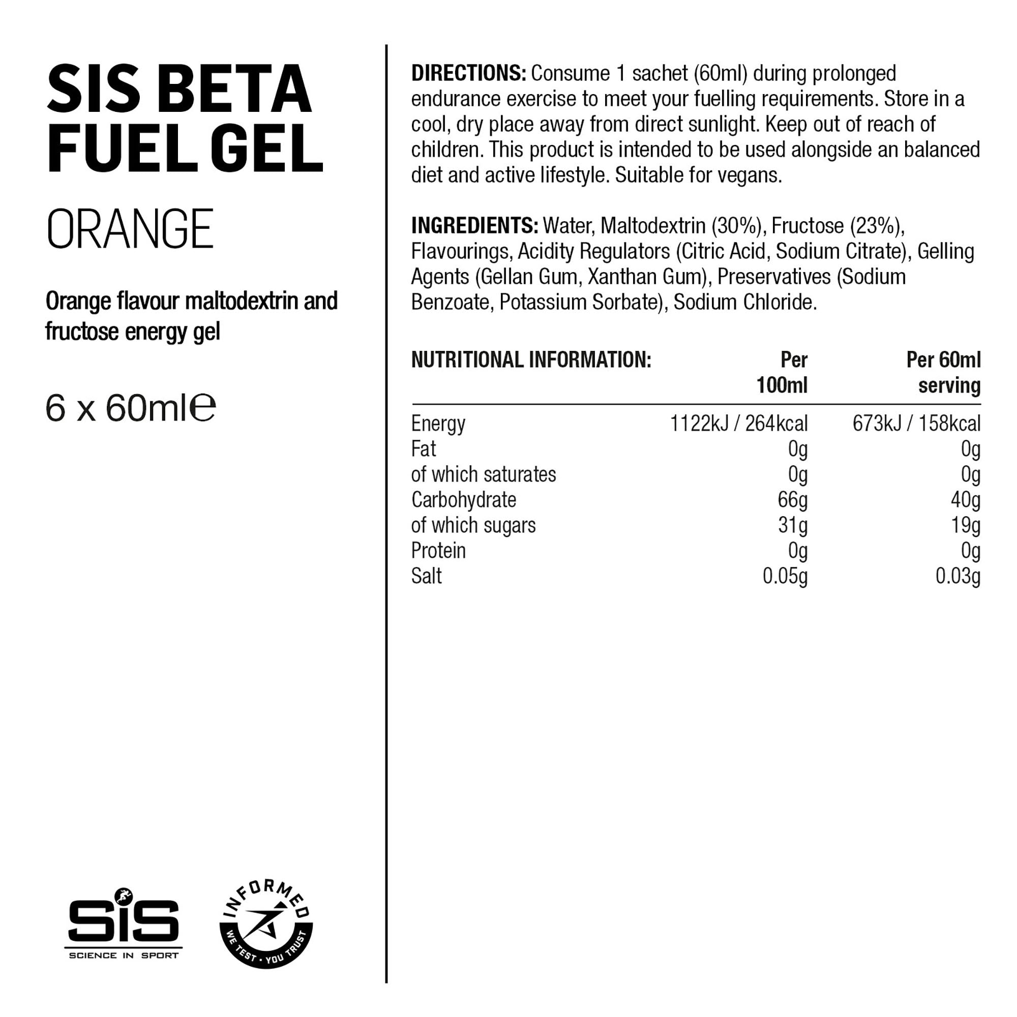 SIS BETA Fuel Gel Energético 6x60ml Naranja #2