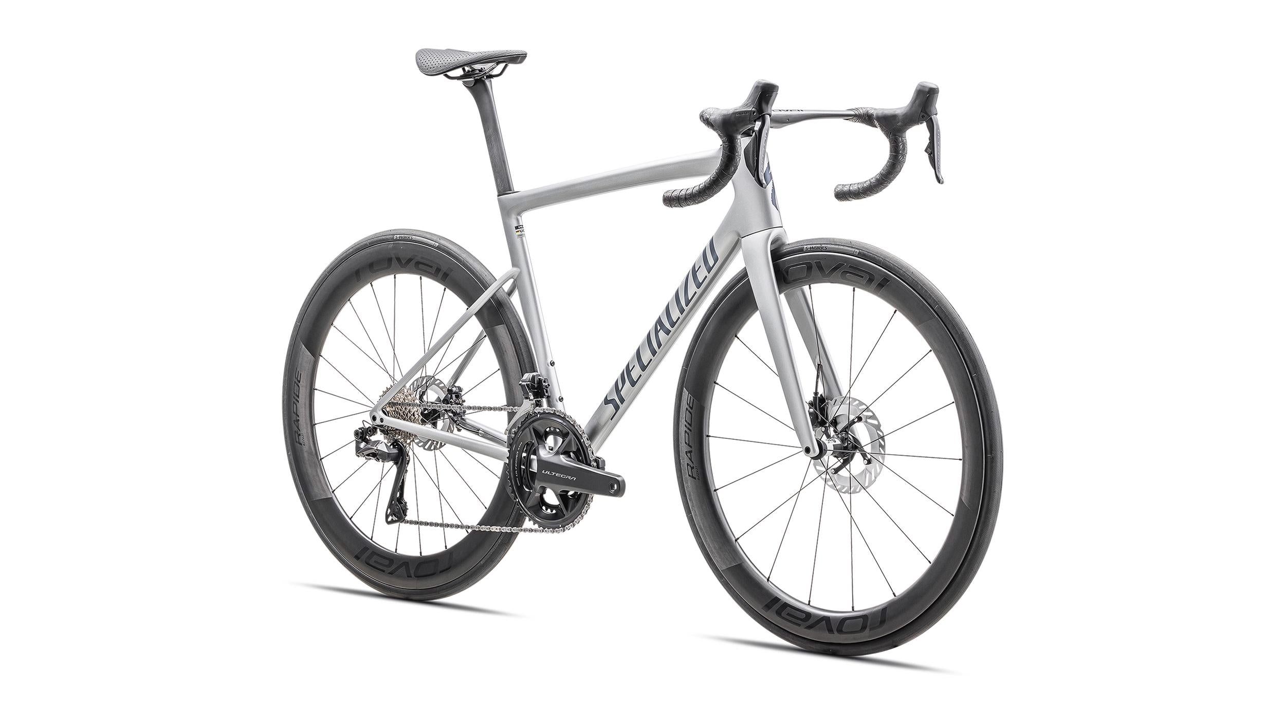 Bicicletas Carretera Tarmac SL8 Pro Ultegra Di2 Specialized 2025 Gloss Liquid Silver/Satin Blue Pearl Over Black Liquid Metal