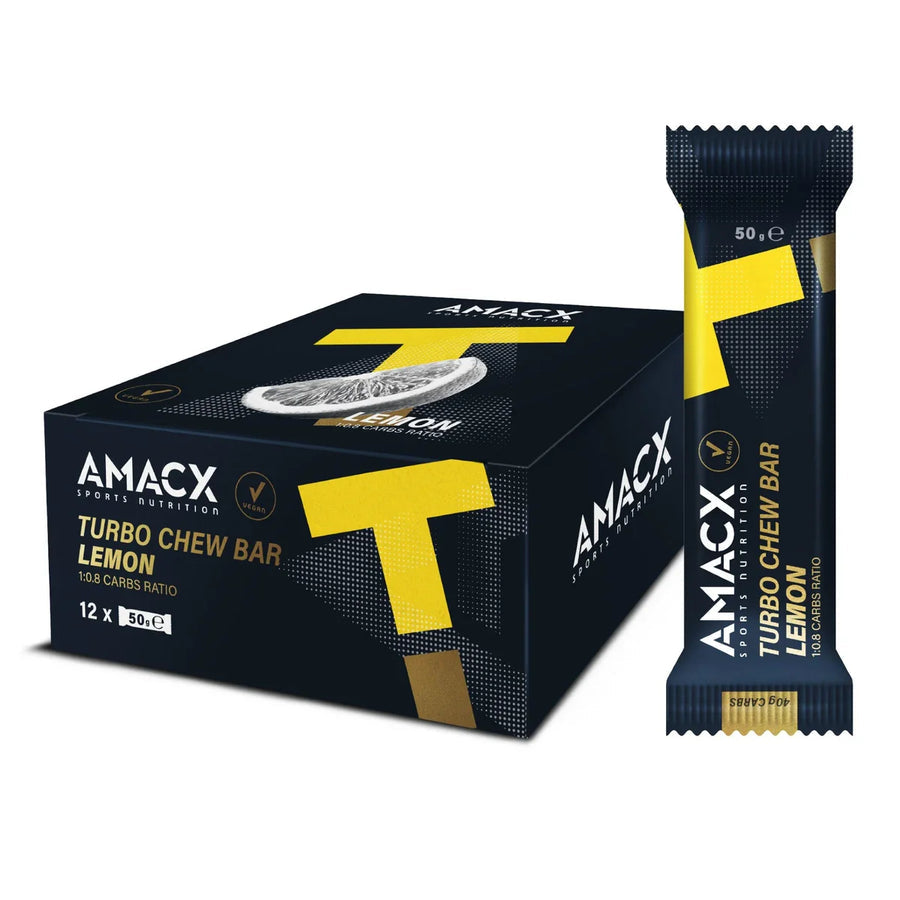 Barritas Energéticas Masticables Amacx Turbo Chew Bar Limón Caja 12uds Negro