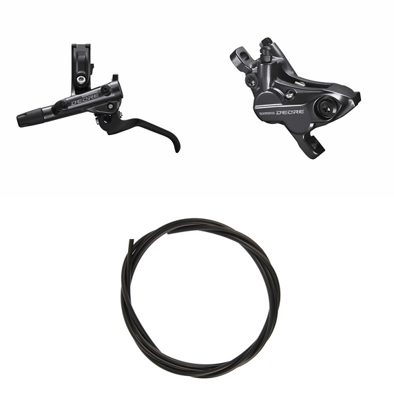 Kit Freno Disco Hidráulico Shimano Deore BR-M6120/BL-M6100 Delantero/Izquierdo Resina Sin Aletas/Adaptador Latiguillo 1000mm Negro