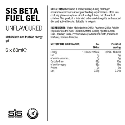 SIS BETA Fuel Gel Energético 6x60ml Sabor Neutro #2