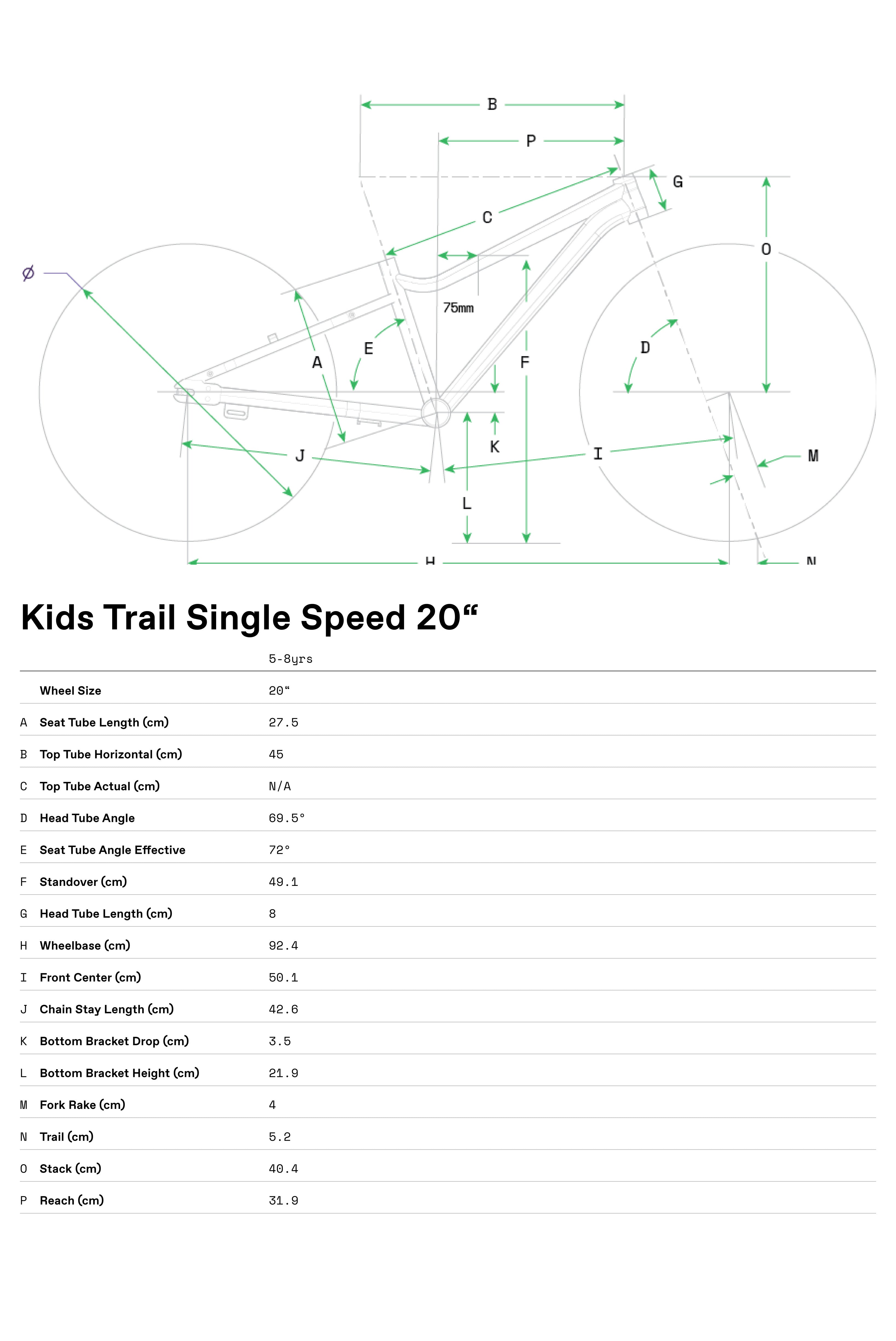 Kids Trail 20 Single Speed Cannondale 2024 Black Pearl - Geometría