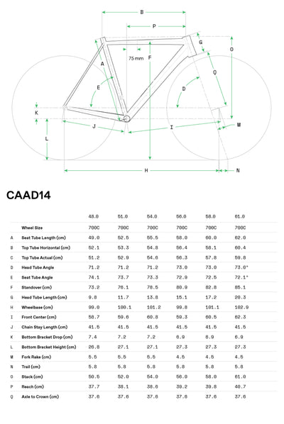 Cannondale CAAD14 Cuadro 2026 Negro - Geometría